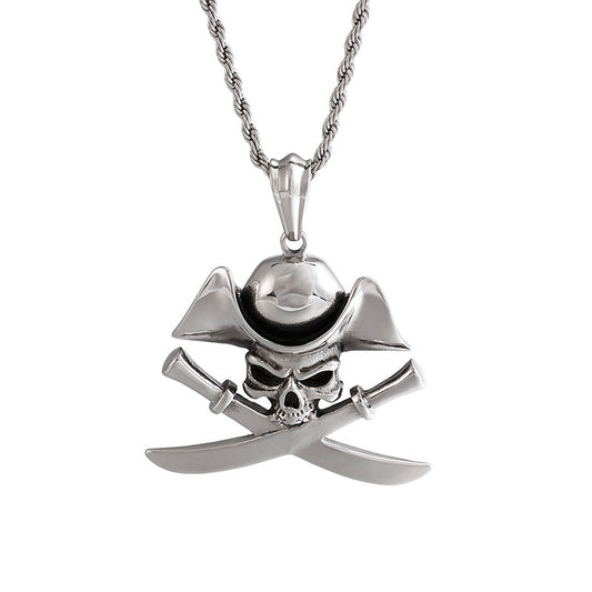Captain Jack Skull Stainless Steel Pendant - Men's Pirate of the Caribbean Necklace