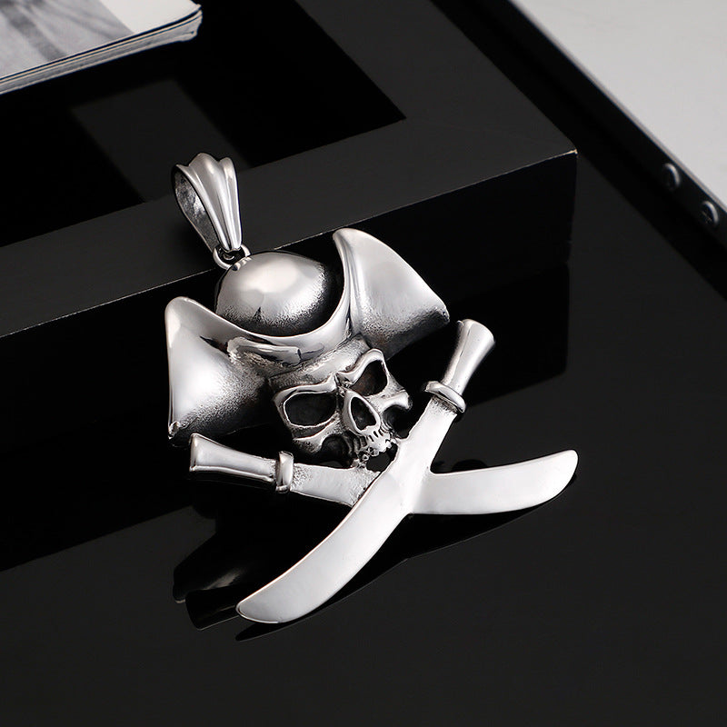 Captain Jack Skull Stainless Steel Pendant - Men's Pirate of the Caribbean Necklace