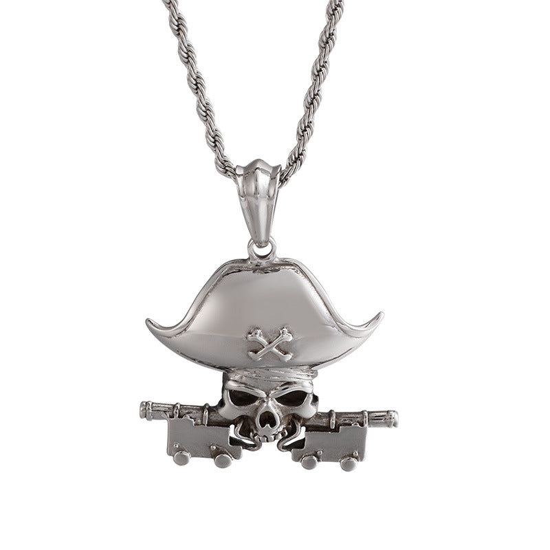 Planderful Men's Titanium Steel Pirate Skull Pendant Jewelry