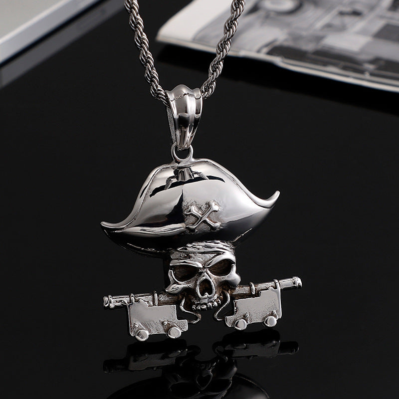 Planderful Men's Titanium Steel Pirate Skull Pendant Jewelry