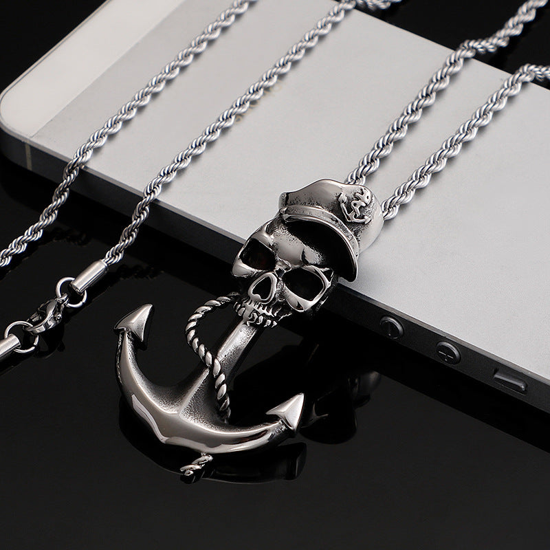 Caribbean Pirate Ship Anchor Pendant Necklace - Unisex Titanium Steel Necklace for Men