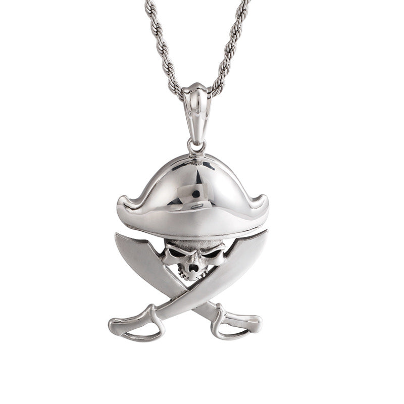 Pirate Skull Stainless Steel Pendant - Masculine Men's Jewelry Piece