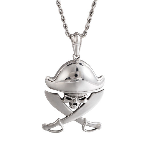 Pirate Skull Stainless Steel Pendant - Masculine Men's Jewelry Piece