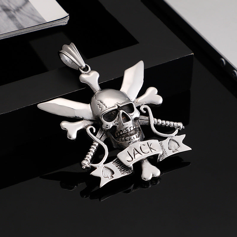Rebel Rock Pirate Skull Stainless Steel Pendant - Stylish Men's Punk Necklace