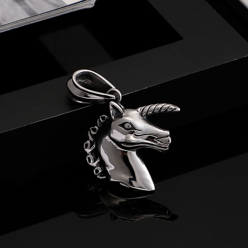Unicorn Pendant for Men - Handcrafted Titanium Steel Horse Necklace