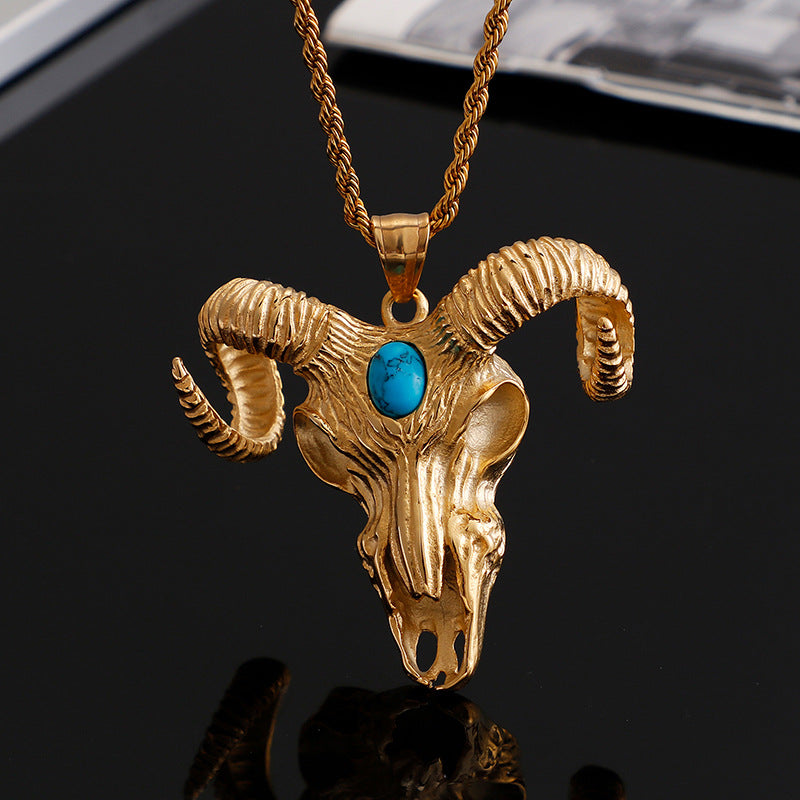 vintage devilish hellish sheep skull pendant in titanium steel for men