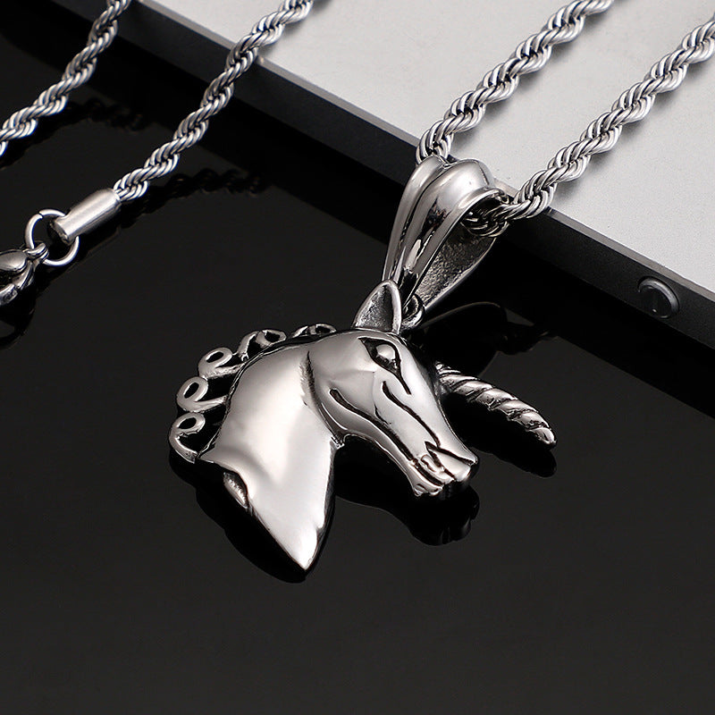 Unicorn Pendant for Men - Handcrafted Titanium Steel Horse Necklace