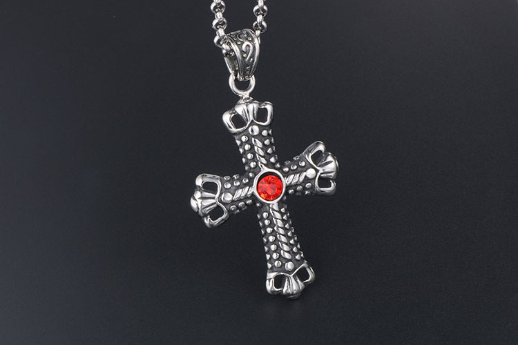 Trendy Men's Titanium Steel Crown Pendant Necklace - Vintage Cross Design