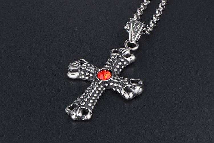 Trendy Men's Titanium Steel Crown Pendant Necklace - Vintage Cross Design