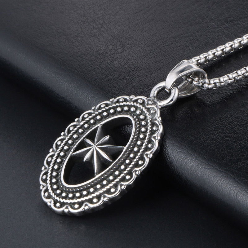 Stylish Titanium Steel Octagonal Star Pendant Necklace for Men and Women in European-American Court Style