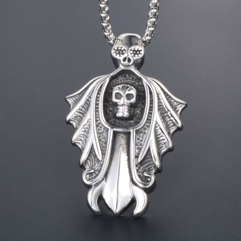 Retro Skull Cape Sword Pendant Necklace for Men - Punk Titanium Steel Fashion Accessory