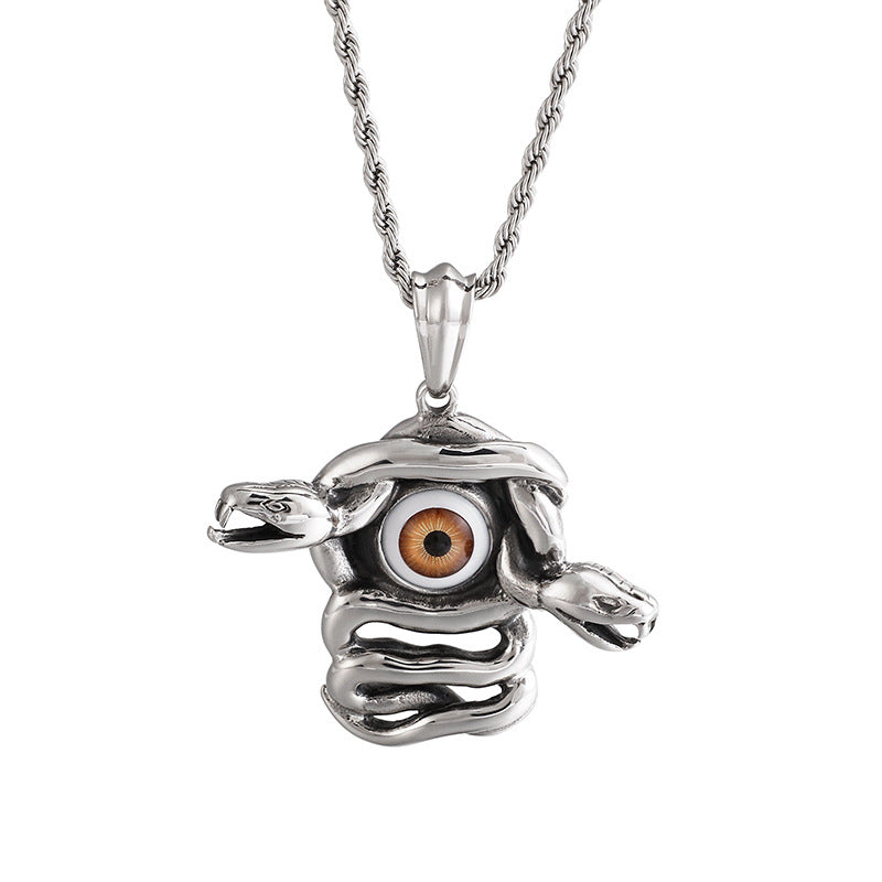 Men's Stainless Steel Snake King Pendant with Punk Devil's Eye - Bold and Stylish Jewelry for Halloween