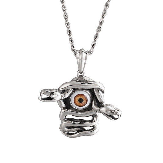 Men's Stainless Steel Snake King Pendant with Punk Devil's Eye - Bold and Stylish Jewelry for Halloween