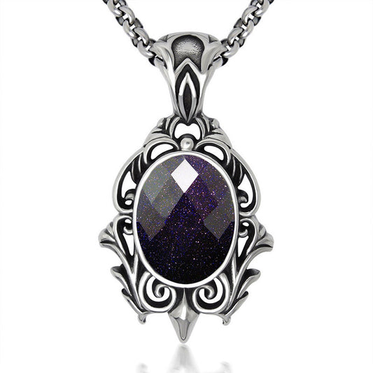 Retro Court Style Water Drop Necklace Pendant in Titanium Steel with Blue Yarn Stone - Unisex Jewelry Wholesale