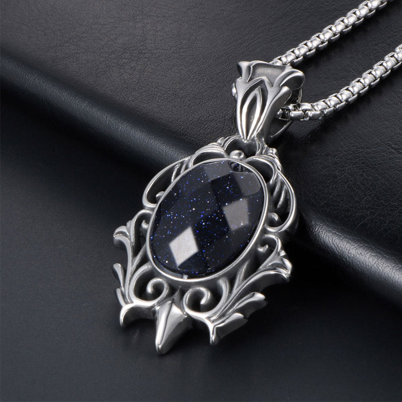 Retro Court Style Water Drop Necklace Pendant in Titanium Steel with Blue Yarn Stone - Unisex Jewelry Wholesale