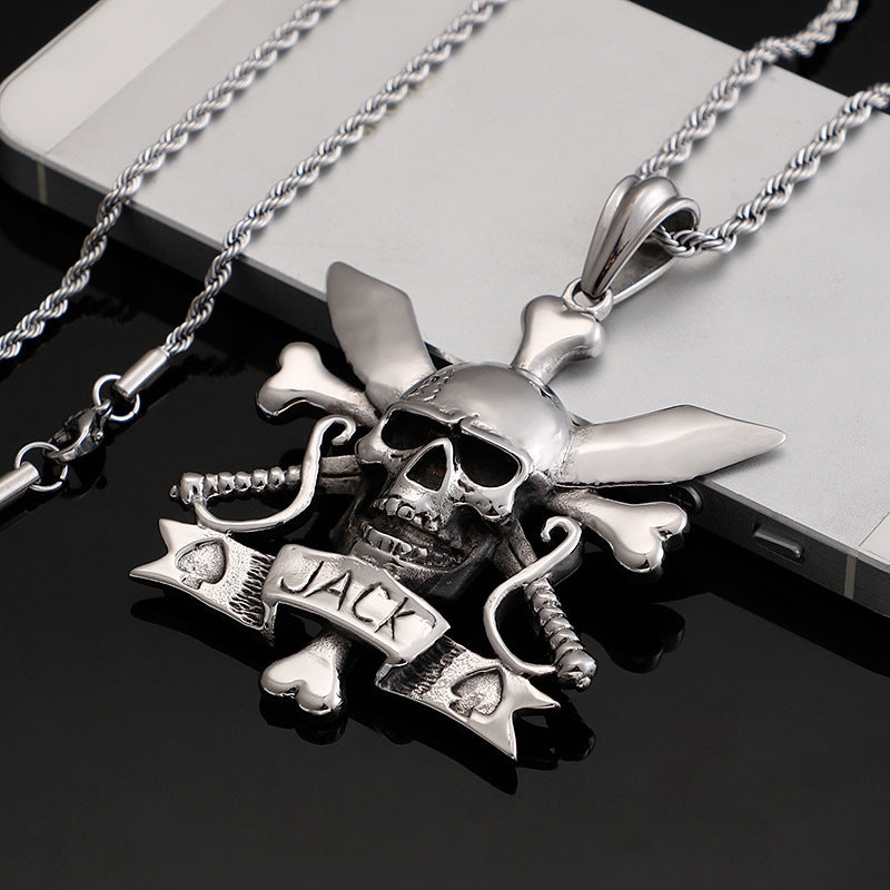 Rebel Rock Pirate Skull Stainless Steel Pendant - Stylish Men's Punk Necklace