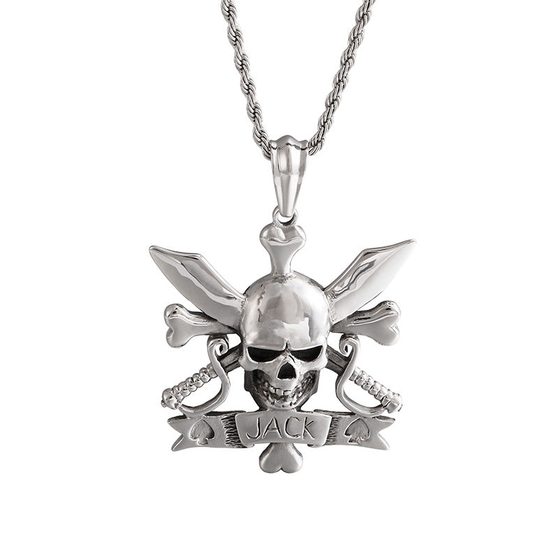 Rebel Rock Pirate Skull Stainless Steel Pendant - Stylish Men's Punk Necklace