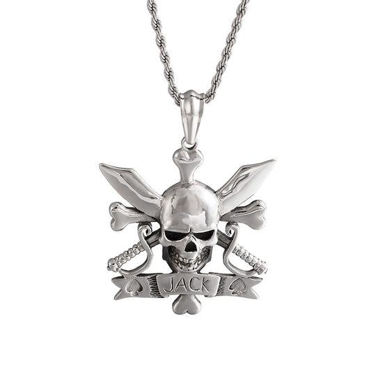 Rebel Rock Pirate Skull Stainless Steel Pendant - Stylish Men's Punk Necklace