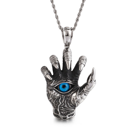 Titanium Steel Devil's Hand Dragon Claw Pendant with Blue Eye for Men