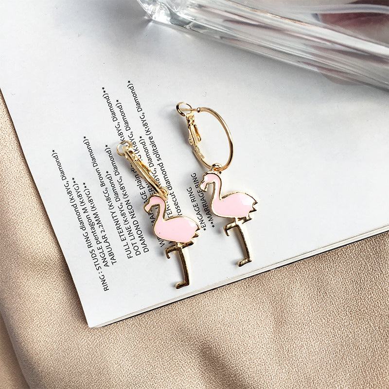 Golden Flamingo Jewelry Set with Earrings and Necklace