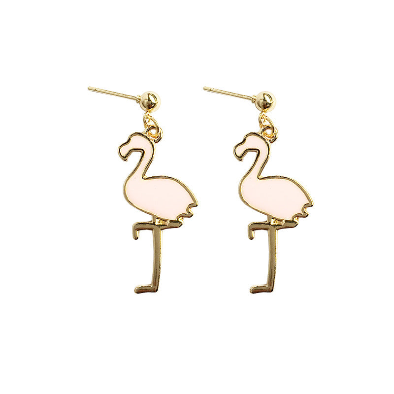 Golden Flamingo Jewelry Set with Earrings and Necklace