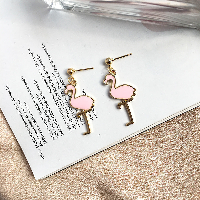 Golden Flamingo Jewelry Set with Earrings and Necklace