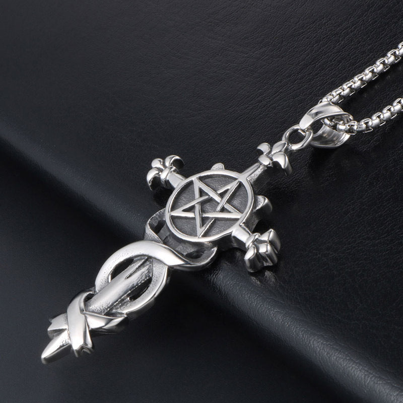 Titanium Steel Five-Pointed Star Sword Pendant Necklace for Men - Wholesale Jewelry Accessories
