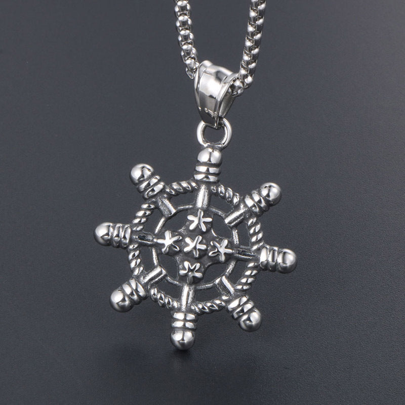 Titanium Steel Vintage Rudder Pendant Necklace for Men - Stylish Wholesale Design