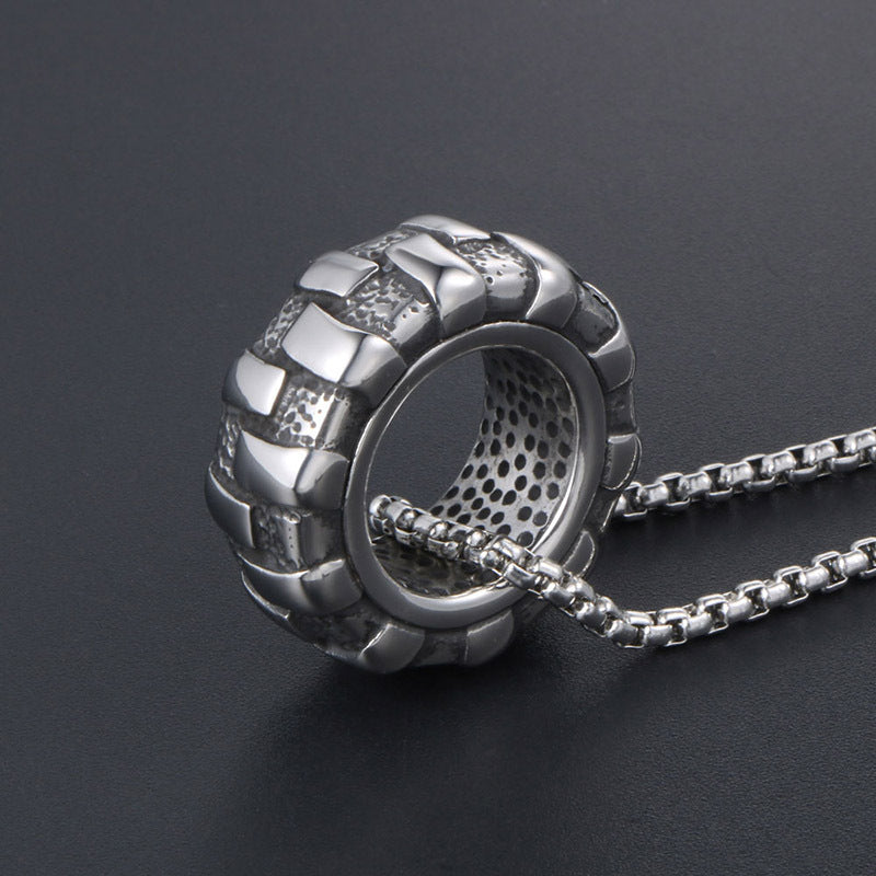 Trendy Personalized Tire Pendant Necklace for Men - Fashionable Imitation Titanium Steel Jewelry Wholesale