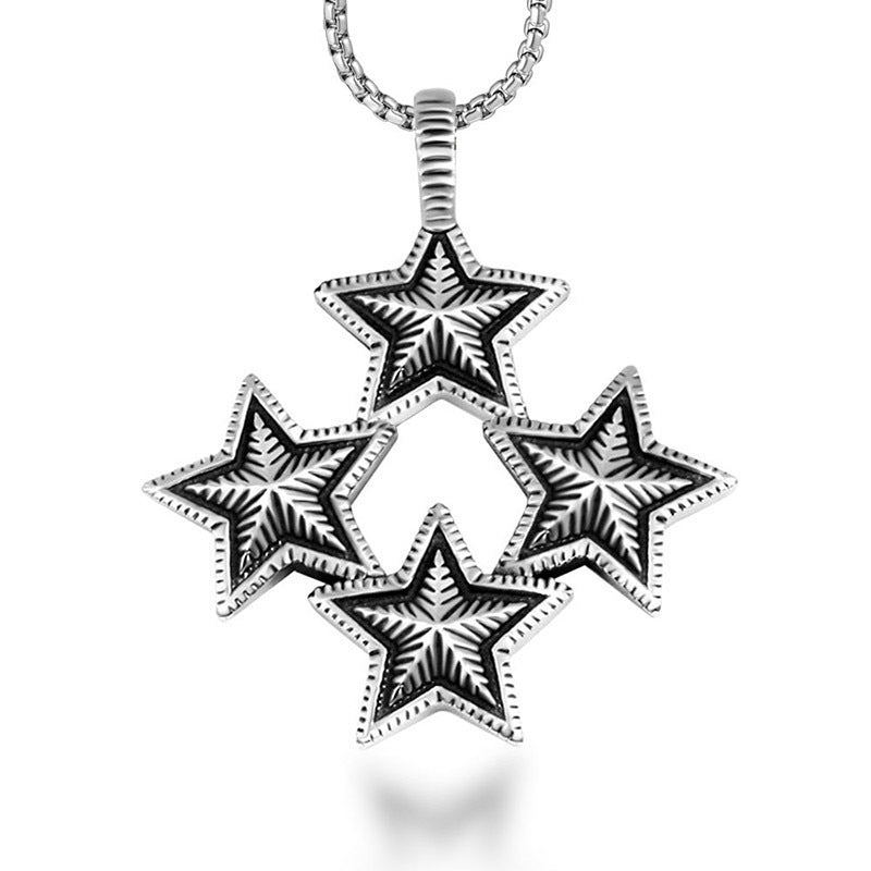 Personalized Titanium Steel Four-Star Connection Necklace Pendant for Men and Women - Five-Pointed Star Jewelry Accessories