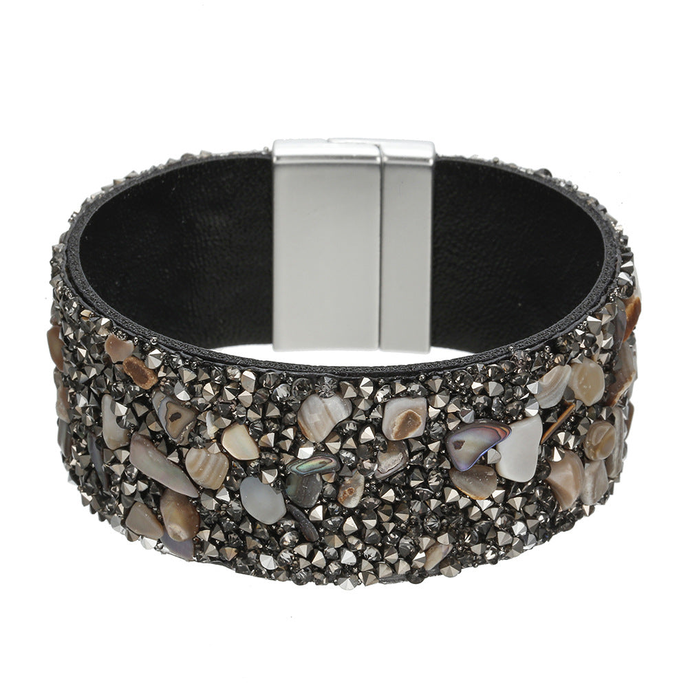 European Multi-layer Leather Bracelet with Natural Stone Inlay