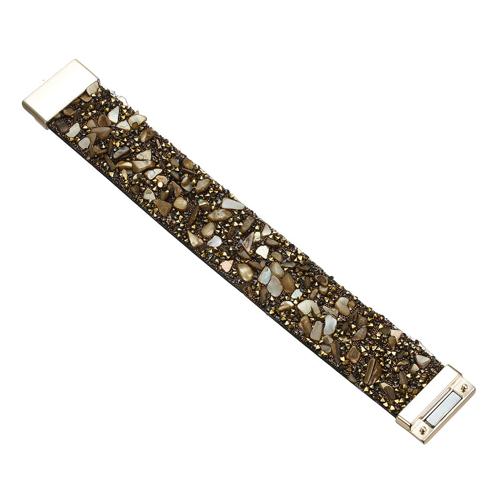 European Multi-layer Leather Bracelet with Natural Stone Inlay