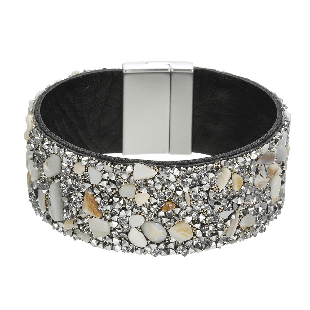 European Multi-layer Leather Bracelet with Natural Stone Inlay