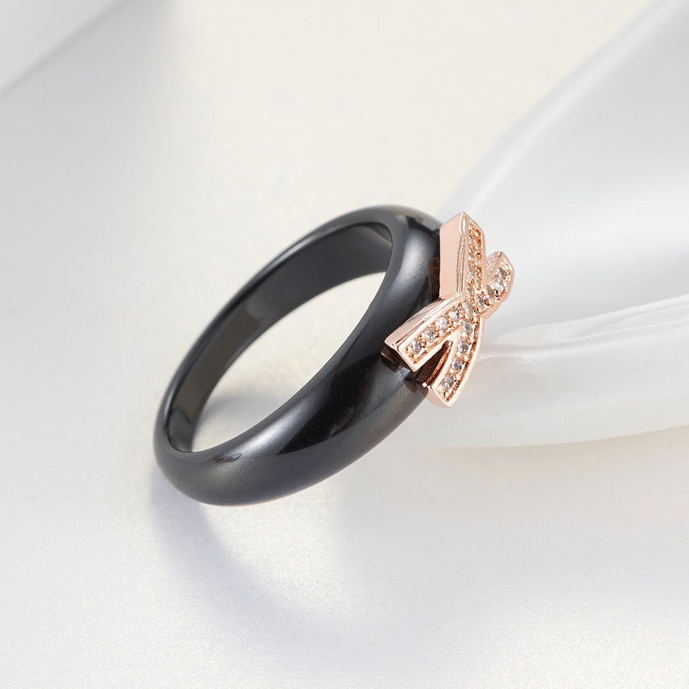 Ceramic Zircon Ring – Elegant Rose Gold Decorative Women's – Five-Pointed Star