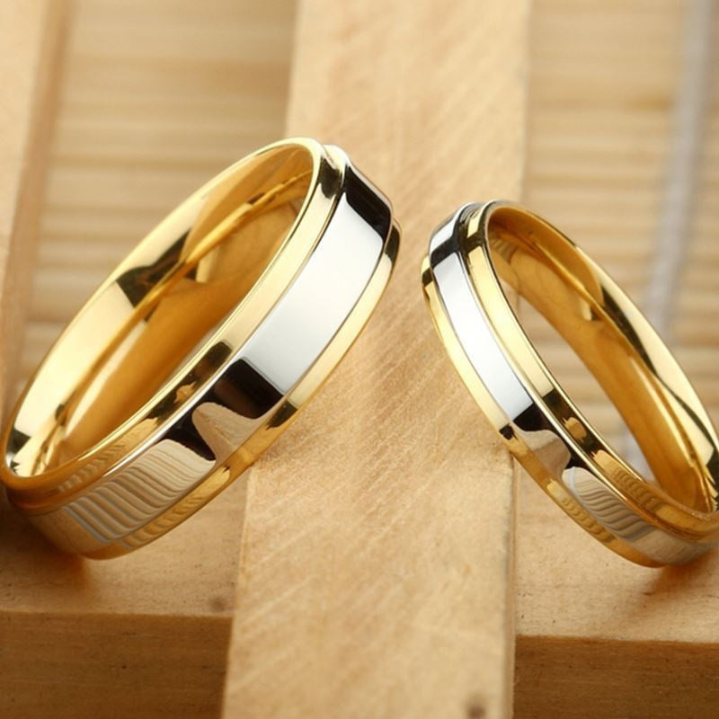 Premium Stainless Steel Gold Couple Rings - Valentine's Day Gift, Trendy Japanese and Korean Design - Unisex Ring Set