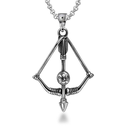 Personalized Retro Titanium Steel Bow and Arrow Necklace Pendant for Men - Japanese and Korean Style Cross Flower Jewelry Wholesale