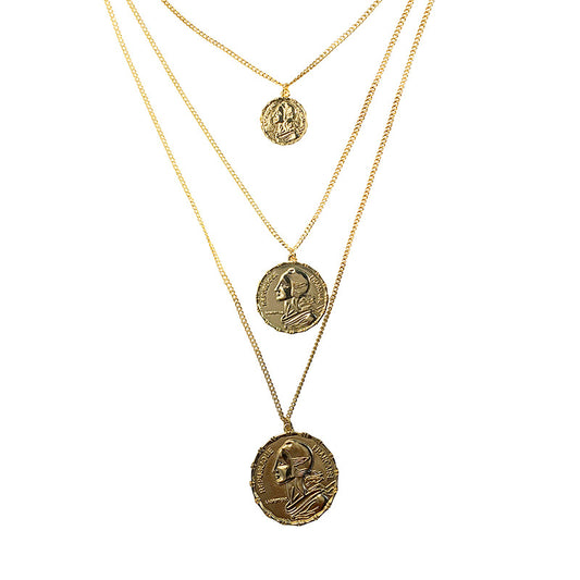 Golden Coin Pendant Layered Necklace - Vienna Verve Collection