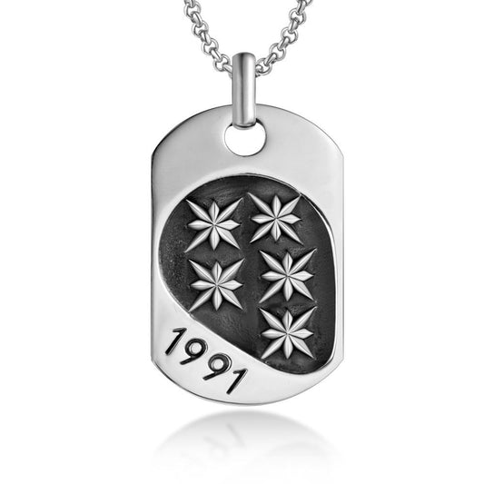 Trendy Men's Double Star Pendant Necklace in Titanium Steel - Military Style Couple Jewelry