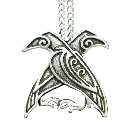 Viking Legend Odin Crow Necklace in Silver Plated Handcarved Design