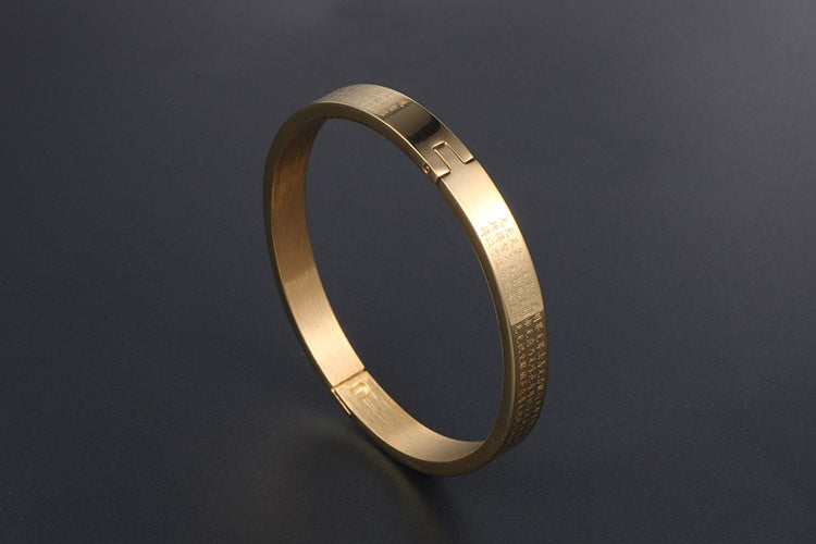 Guofeng Titanium Steel – Heart Sutra Bracelet Bracelet – Unisex Gold-Plated Bracelet