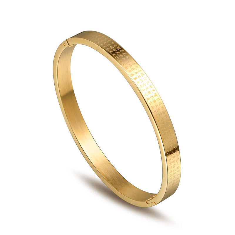 Guofeng Titanium Steel – Heart Sutra Bracelet Bracelet – Unisex Gold-Plated Bracelet
