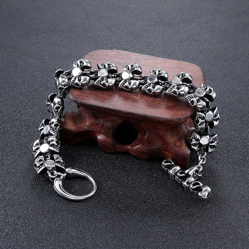 Titanium Steel Men's Skull Bracelet with Religious Totem Design