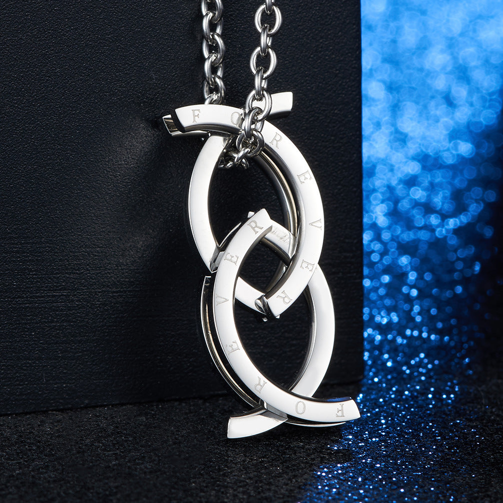 Planderful Kissing Fish Deformation Ring Trendy Foldable Retractable Stainless Steel Pendant For Unisex Men