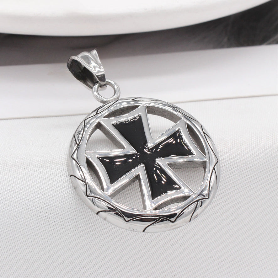 Black Teutonic Cross Circle Titanium Steel Pendant for Men