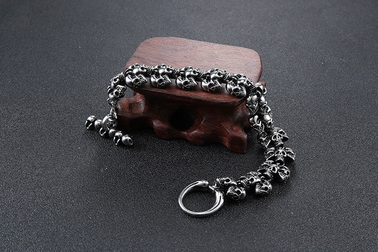 Titanium Steel Men's Skull Bracelet with Religious Totem Design