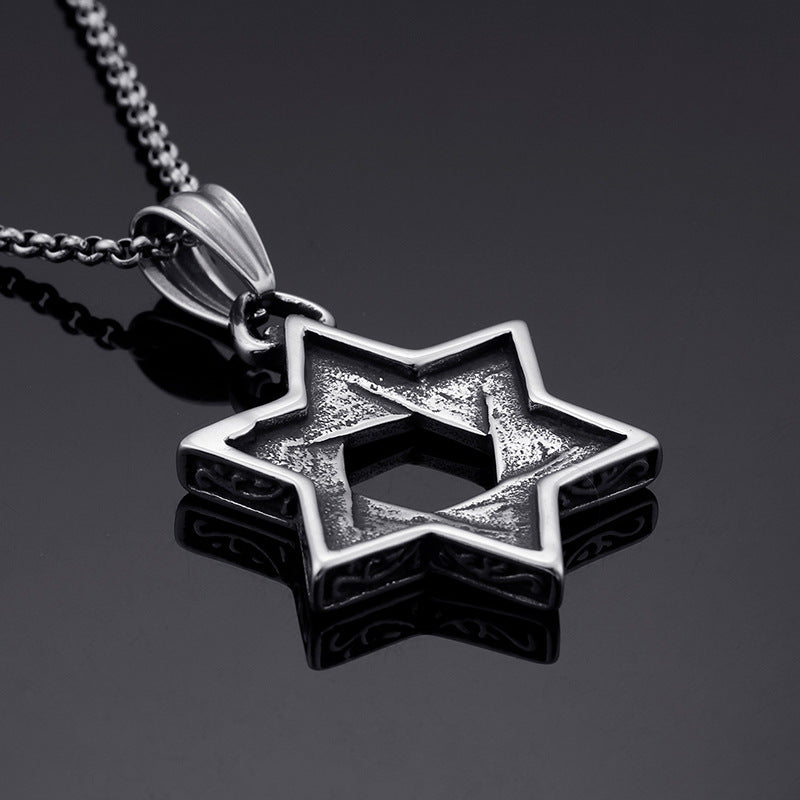 Retro Titanium Steel Hip-Hop Hexagram Pendant for Men