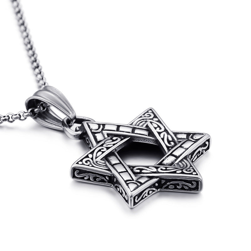 Retro Titanium Steel Hip-Hop Hexagram Pendant for Men