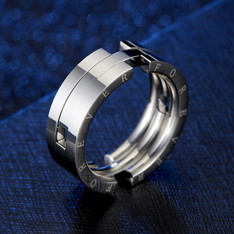 Japanese and Korean Style Titanium Steel Kissing Fish Ring