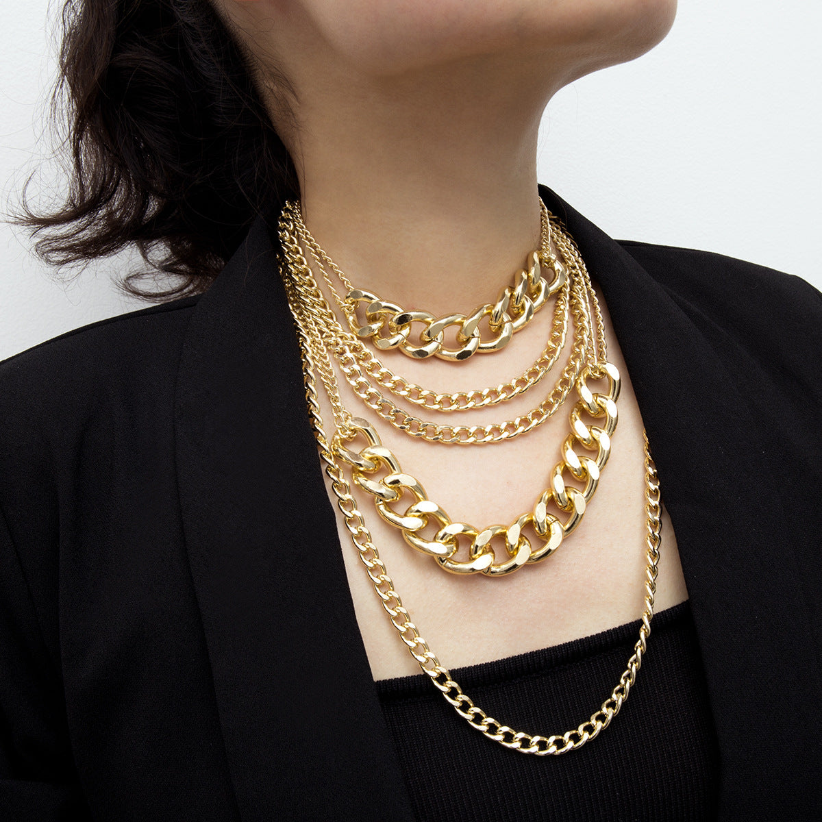 Punk Mixed-Chain Fringe Necklace Collection