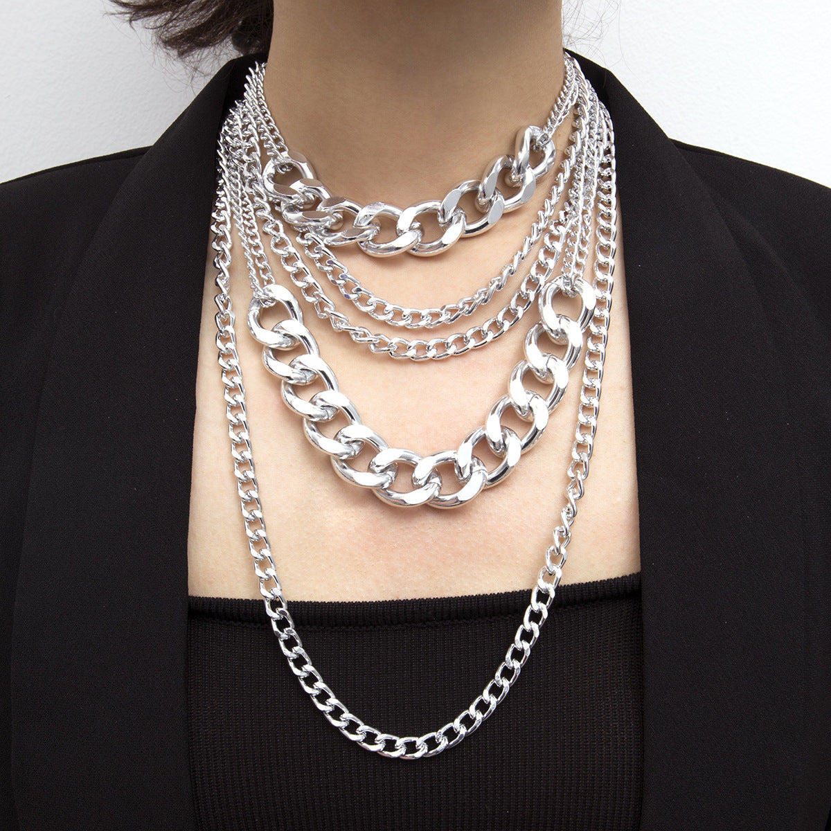 Punk Mixed-Chain Fringe Necklace Collection